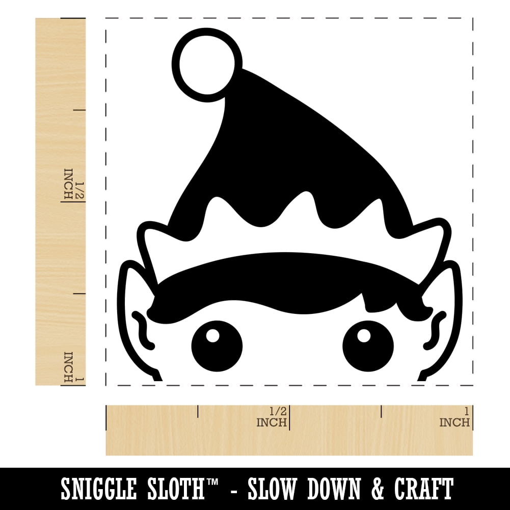 Peeking Elf Christmas Self-Inking Rubber Stamp Ink Stamper - Blue Ink - Small 1 Inch