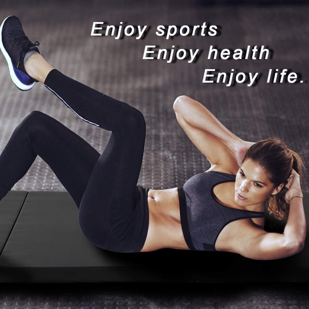 PayLessHere Foldable Gymnastics Mat 4'x10' PU Leather Tumbling Yoga Mat for Home Outdoor，Black