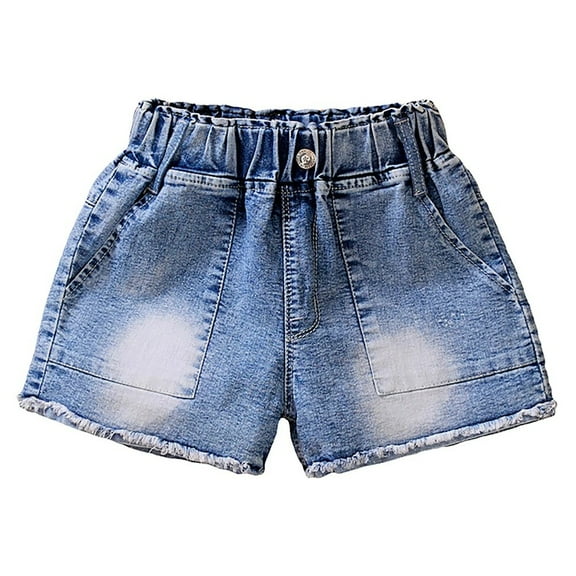 XBASW Kids Toddler Girls Denim Shorts Summer Solid Color Jeans Shorts Girls Grain Button Short Pants for 3-9 Years