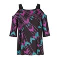 thumbnail image 2 of Correa recortada Suelta Estampado de mujer Cuello de una línea Manga tres cuartos Talla grande Top Pompotops hfajkhk137656, 2 of 6