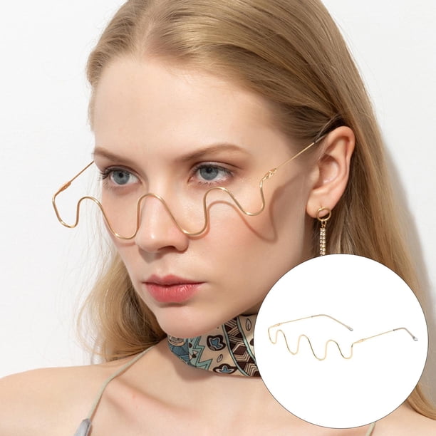 Marco de medio anteojos de moda Sin lente Medio marco enjoyado de de imitación Alambre en forma de onda Oro Colcomx Gafas de sol de medio marco