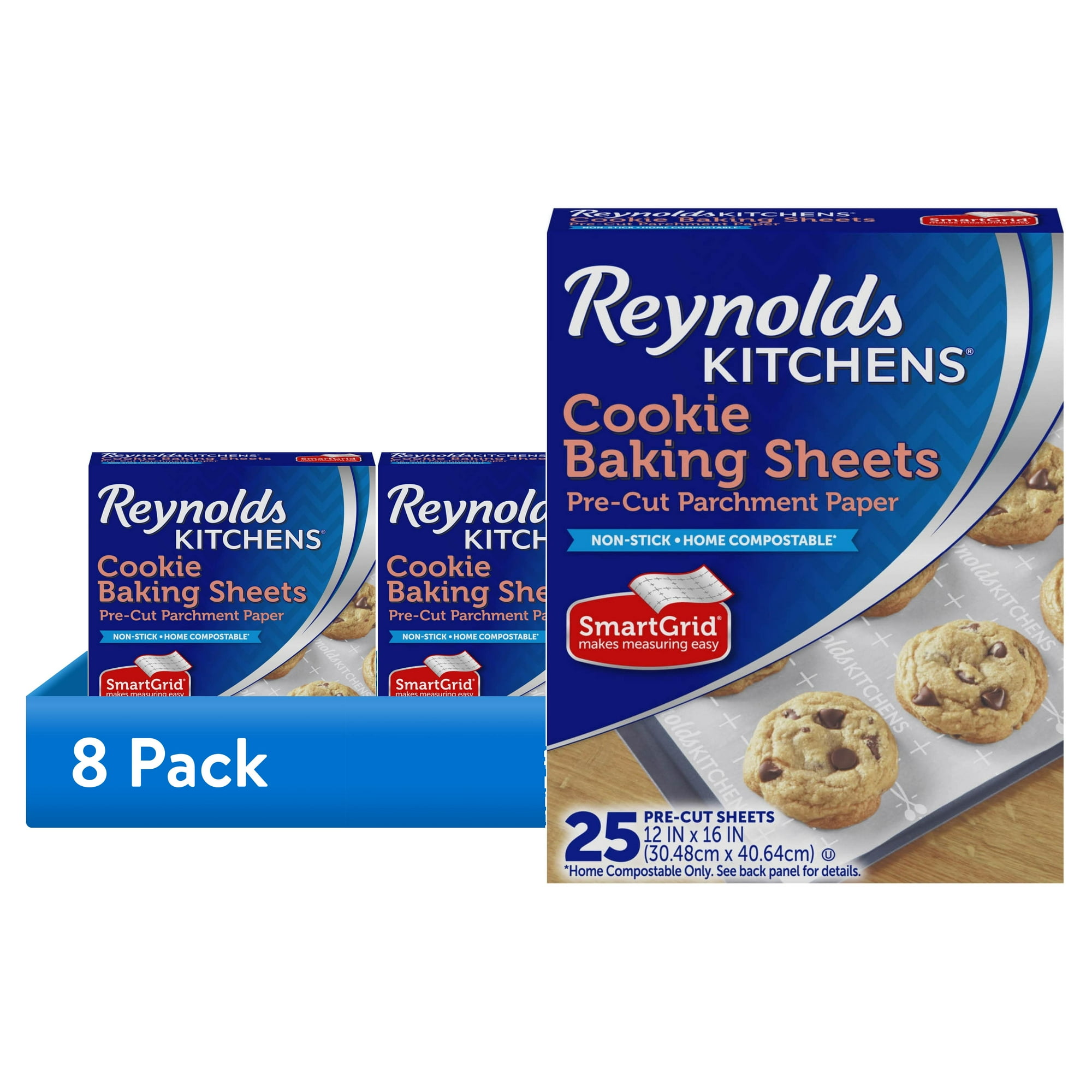 (8 pack) Reynolds Kitchen Sheets, Pre-Cut Parchment Paper, 25 Sheets