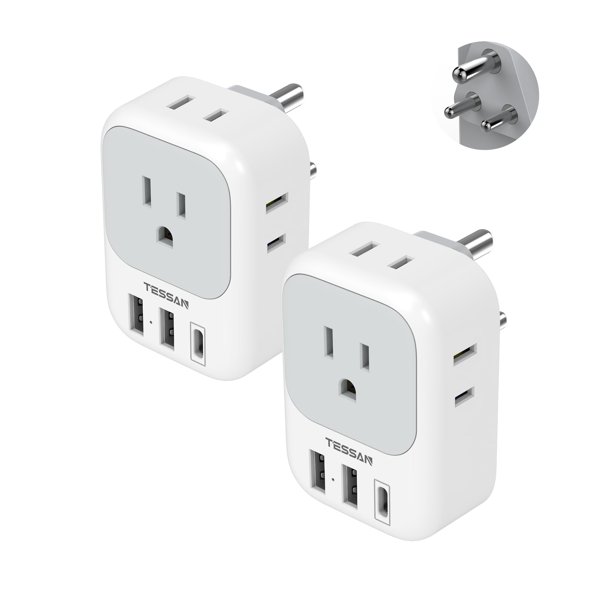 Adaptador de viaje TESSAN tipo D India Plug, paquete de 2 con puertos USB