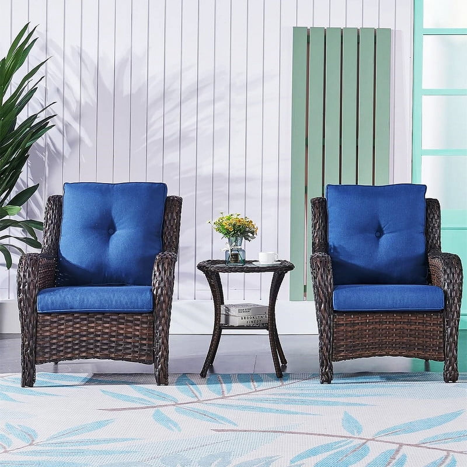 Bellefurn Patio Wicker Chairs Set,High Back Rattan Outdoor Patio Chairs Outdoor Furniture Set with Side Table for Proch Deck Garden Backyard