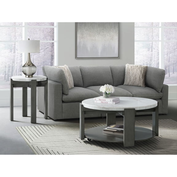 Round End Table, Grey Modern Living Room Side Table