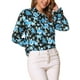 thumbnail image 4 of INSPIRAR CHIC Blusa Vintage de Manga Larga con Volantes y Cuello en V Floral para Mujeres M Negro Azul Claro, 4 of 5