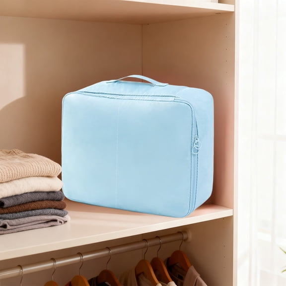 Travel Clothing Organizer Bag-Polyester Zipper Underwear Storage Case,Layered Compartments,Portable Suitcase Insert,Blue or Pink,13x10x5 in