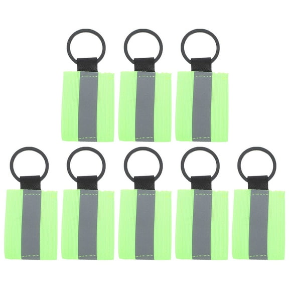 LULULION 8pcs Reflective Backpack Tags Nylon Light Green Keychain for Safety Enhancement Walking