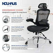 NOUHAUS ErgoFlip Mesh Computer Chair - Black Rolling Desk Chair with Retractable Armrest and Blade Wheels Ergonomic Office Chair, Gaming Chairs, Executive Swivel Chair/High Spec Base (Black)