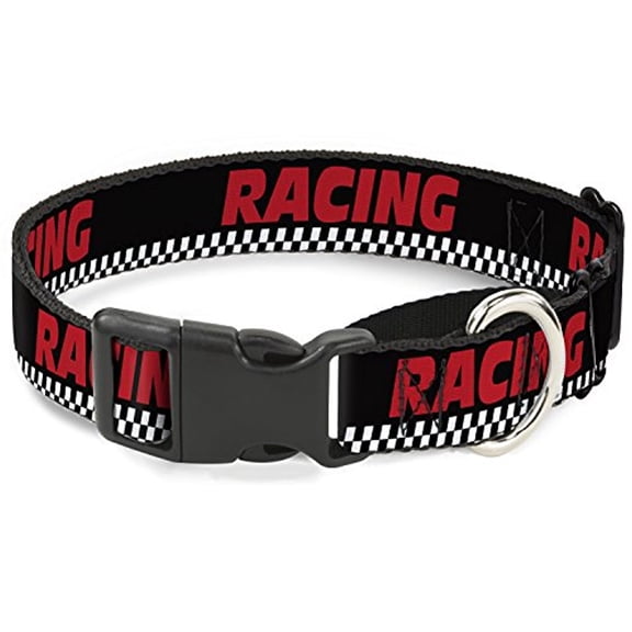 Buckle-Down Martingale Dog Collar - RACING w Checker Black White Red - 1" Wide - Fits 15-26" Neck Size - Large