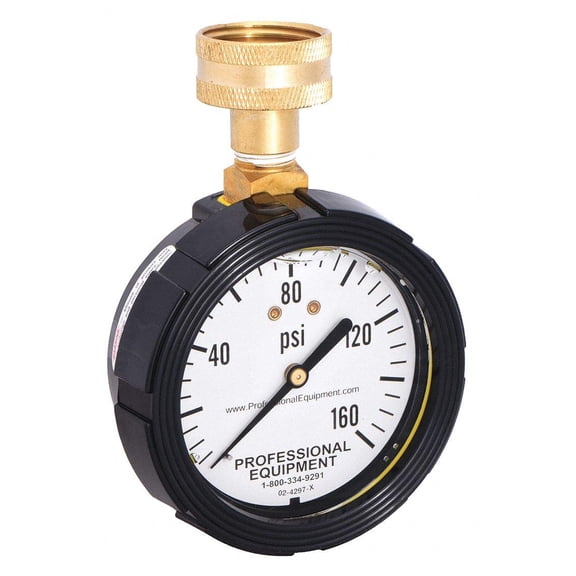 PROFESSIONAL EQUIPMENT Water Pressure Gauge, Freeze Proof, 3/4 in Female Garden Hose Thread, 2 1/2 in Dial CA3