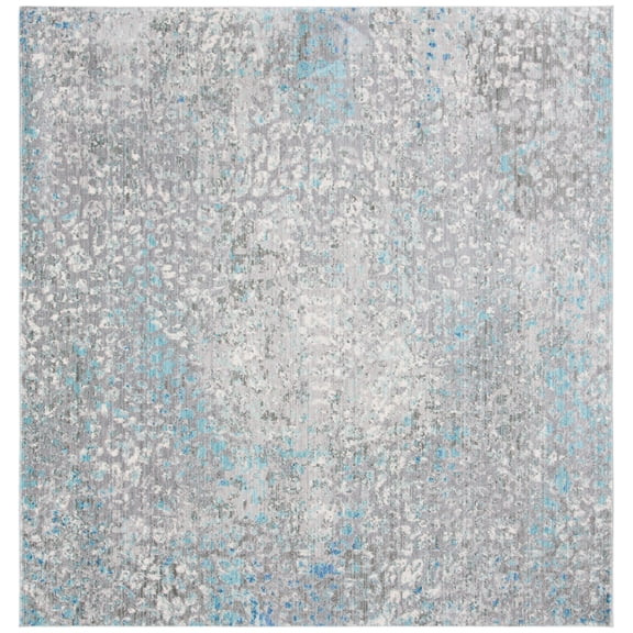 SAFAVIEH Mystique Graham Distressed Polyester Area Rug, Grey/Light Blue, 6'7" x 6'7" Square