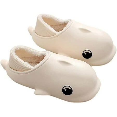 

PIKADINGNIS Women Men Fluffy Fur Lining Trendy Whale House Shoes Waterproof Anti-skip Soft Warm Wrap Heel Slippers Indoor Outdoor