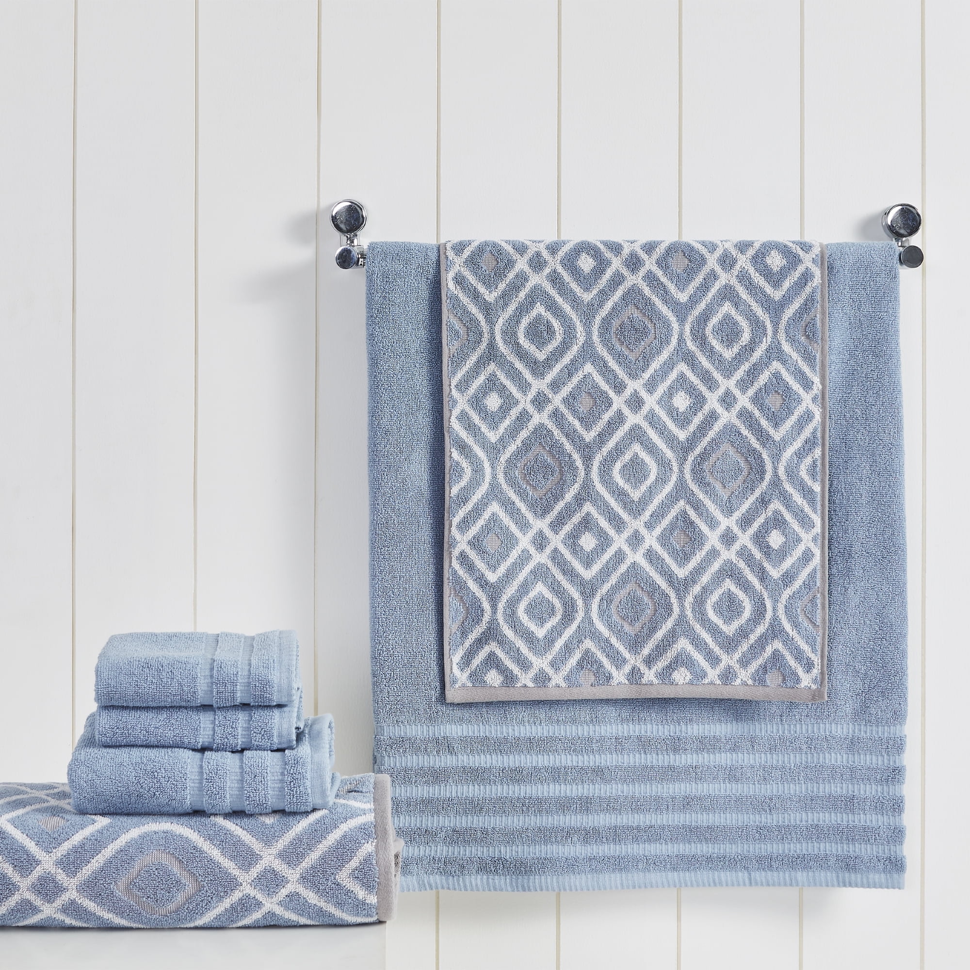 Modern Threads Oxford 6-Piece Yarn Dyed Adult Cotton Bath Towel Set, Blue