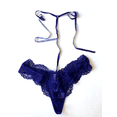 thumbnail image 2 of Victoria's Secret Bling Rhinestone Velvet Lace Strappy Thong Panty Color Night Ocean Blue Size Medium NWT, 2 of 3