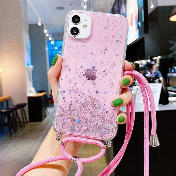 Luxury Sling Chain Necklace Soft Case For iPhone 14 13 12 11 Pro Max X XR Xs 6 7 8 Plus Mini Lanyard Glitter Clean Cover Case xuanjing unisex