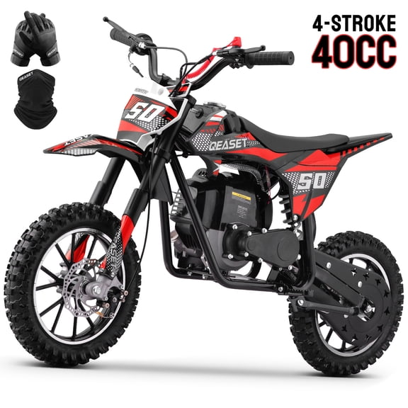 Upgrade Gas Dirt Bike,40cc 4-Stroke Gas Powered Kids Off Road Motorcycle with Off-Road Tire,Suspensions,Disc Brakes,Max Load 165Lbs,Up to 25Mph(Red)
