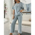 thumbnail image 5 of SWSMCLT Women's Summer 2 Piece Outfit 2 Piece Knit Spring Fall Lounge Set Short Sleeve Sweater Wide Leg Pant Suits Casual Cozy Grey Small, 5 of 5