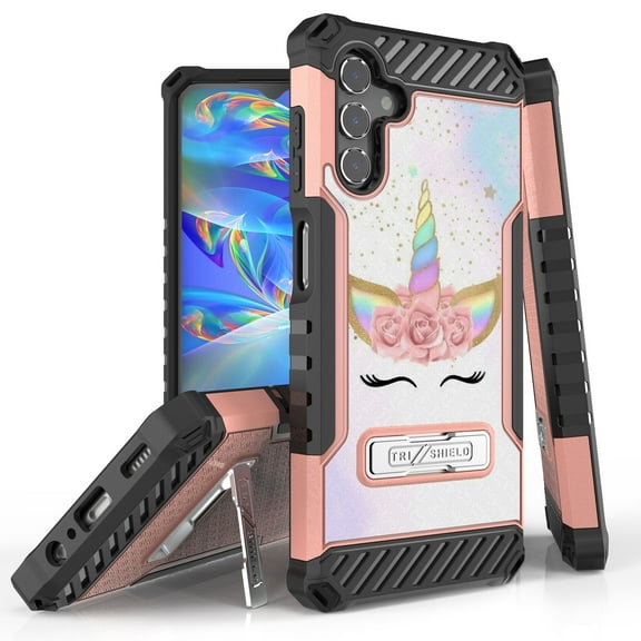 Tri-Shield Case for Gabb Phone 3 Pro, Slim Shockproof (MIL-STD 810G-516.6 Drop Tested) Military Grade Metal Kickstand Protective Cover - Sparkly Unicorn