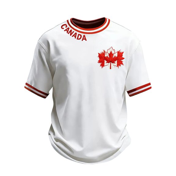 Arlun Men's Canadian Flag Printed Short-Sleeved T Shirts Classic Round Neck Short Sleeve Summer Sports Tops Loose Comfy Breathable Casual Tee for Everyday and Holiday Activities White XL