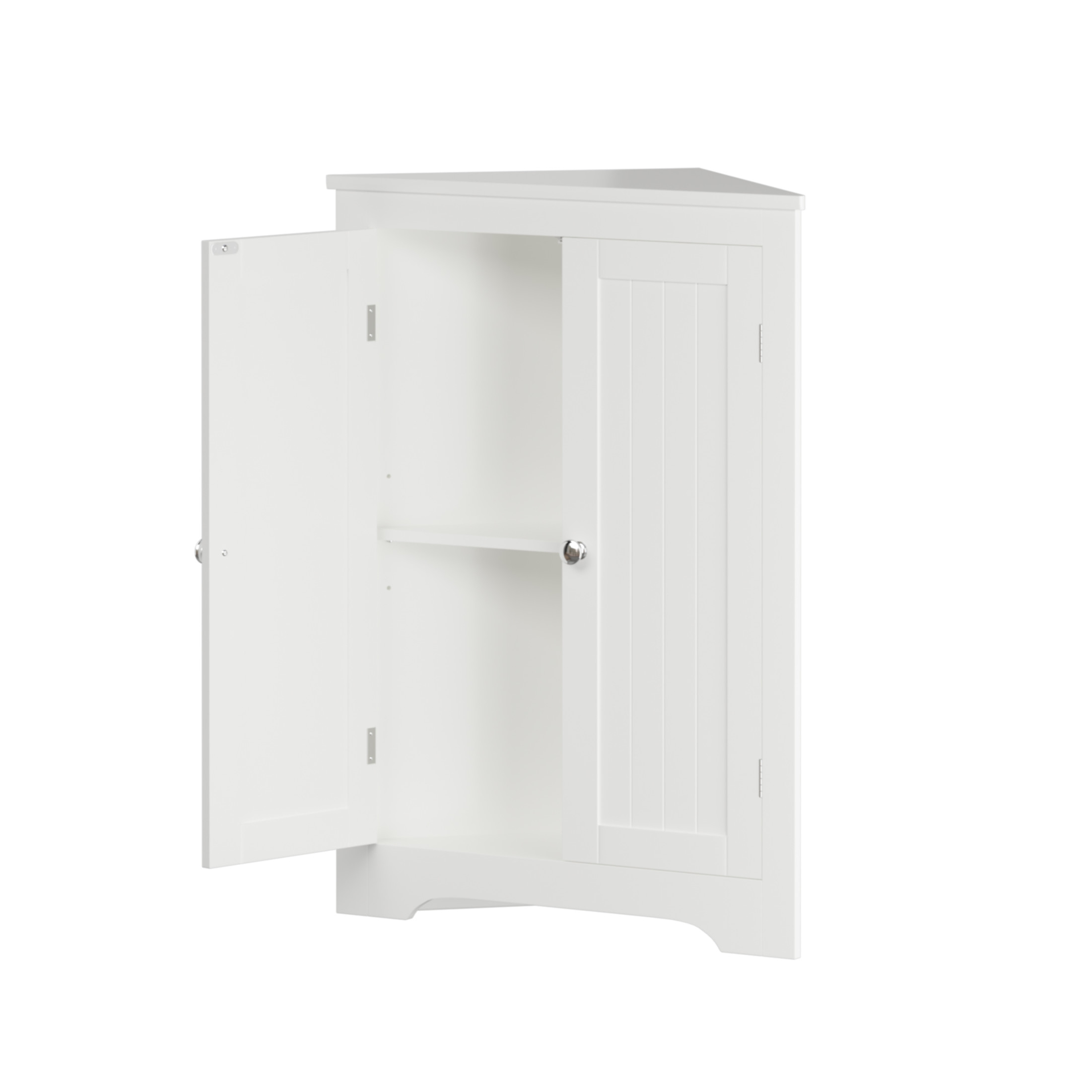 Noble House Dorris 23.6" Floor Corner Storage Cabinet with 2 Doors and Adjustable Shelf, Wooden Narrow Organizer, White