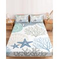 thumbnail image 2 of King Size Fitted Sheet Set - Coastal 3 Piece Bedding Sets 16" Deep Pocket Fitted Sheet with 2 Pillowcases, Summer Beach Nautical Coral Starfish Brushed Microfiber Hotel Luxury Bed Sheets, 2 of 9