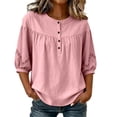 thumbnail image 3 of ClodeEU Women's Linen Blend 3/4 Sleeve Crewneck Shirt Top ,Solid Color Casual Loose Fit Summer Blouse Pink,Women's Plus XL, 3 of 8