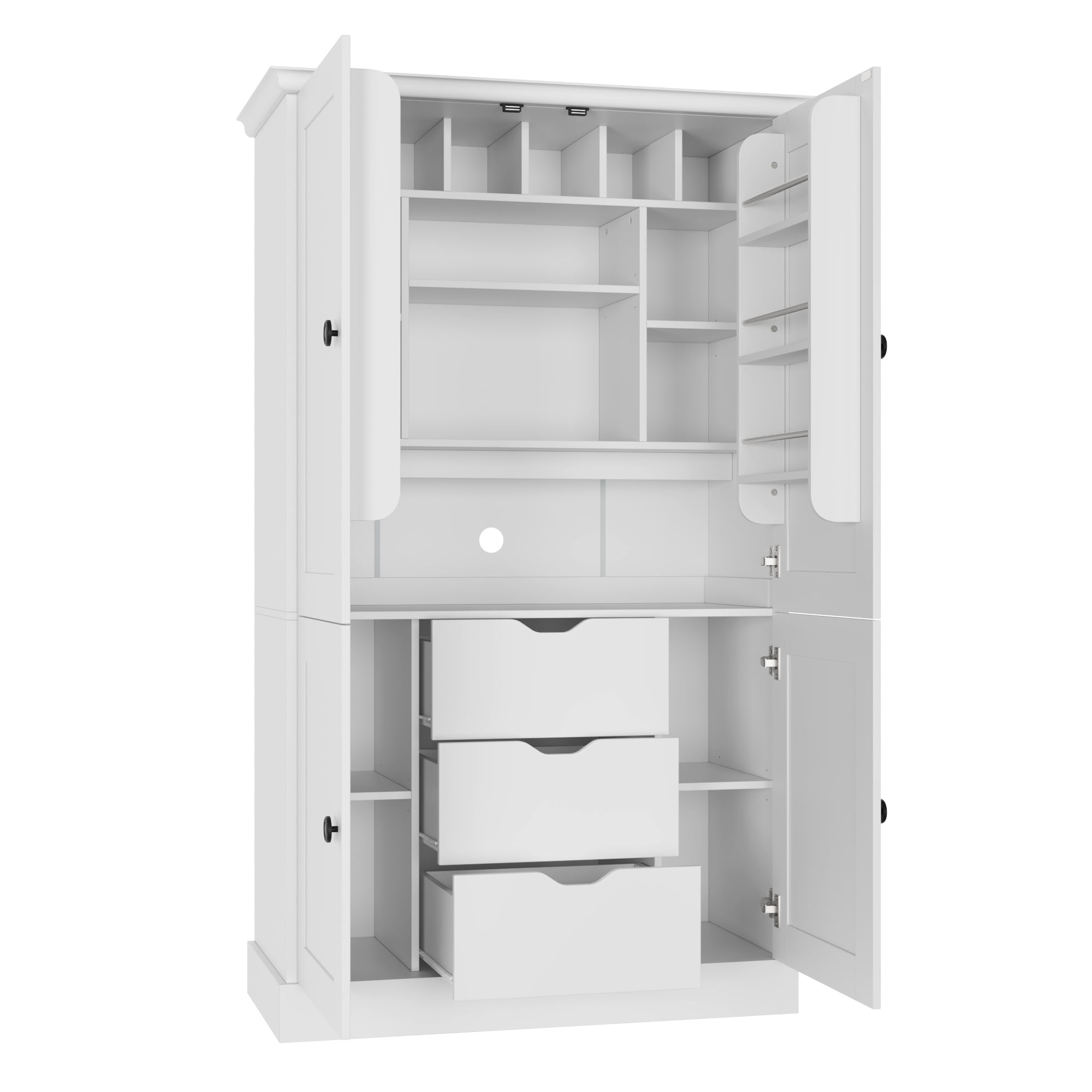 Euroco 70.9" Kitchen Pantry Cabinet with 3 Drawers, Farmhouse Tall Storage Cabinet with 6 Door Shelves, Removable Shelves and 6 Wine Racks,Freestanding Cupboard for Dining Room,White
