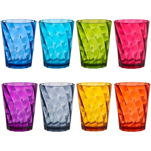 8oz Colorful Jewel Tone Mini Plastic Tumblers, Set of 8 BPA-Free Reusable Drinking Glasses for Smoothies, Water, Juice & Everyday Use