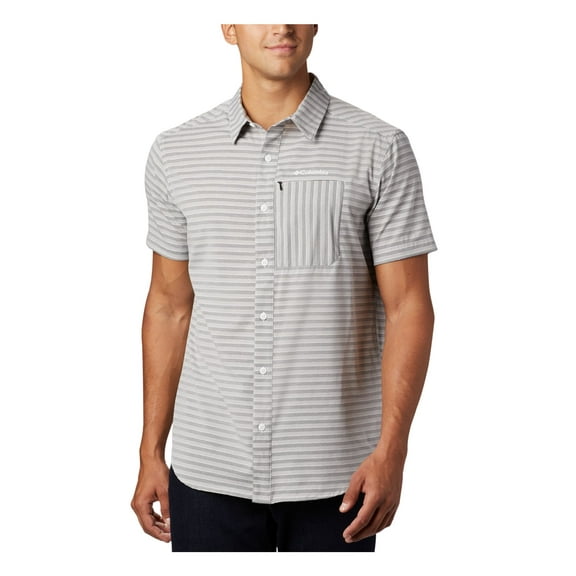COLUMBIA Mens Twisted Creek Ii Gray Striped Button Down Moisture Wicking Moisture Wicking Shirt M