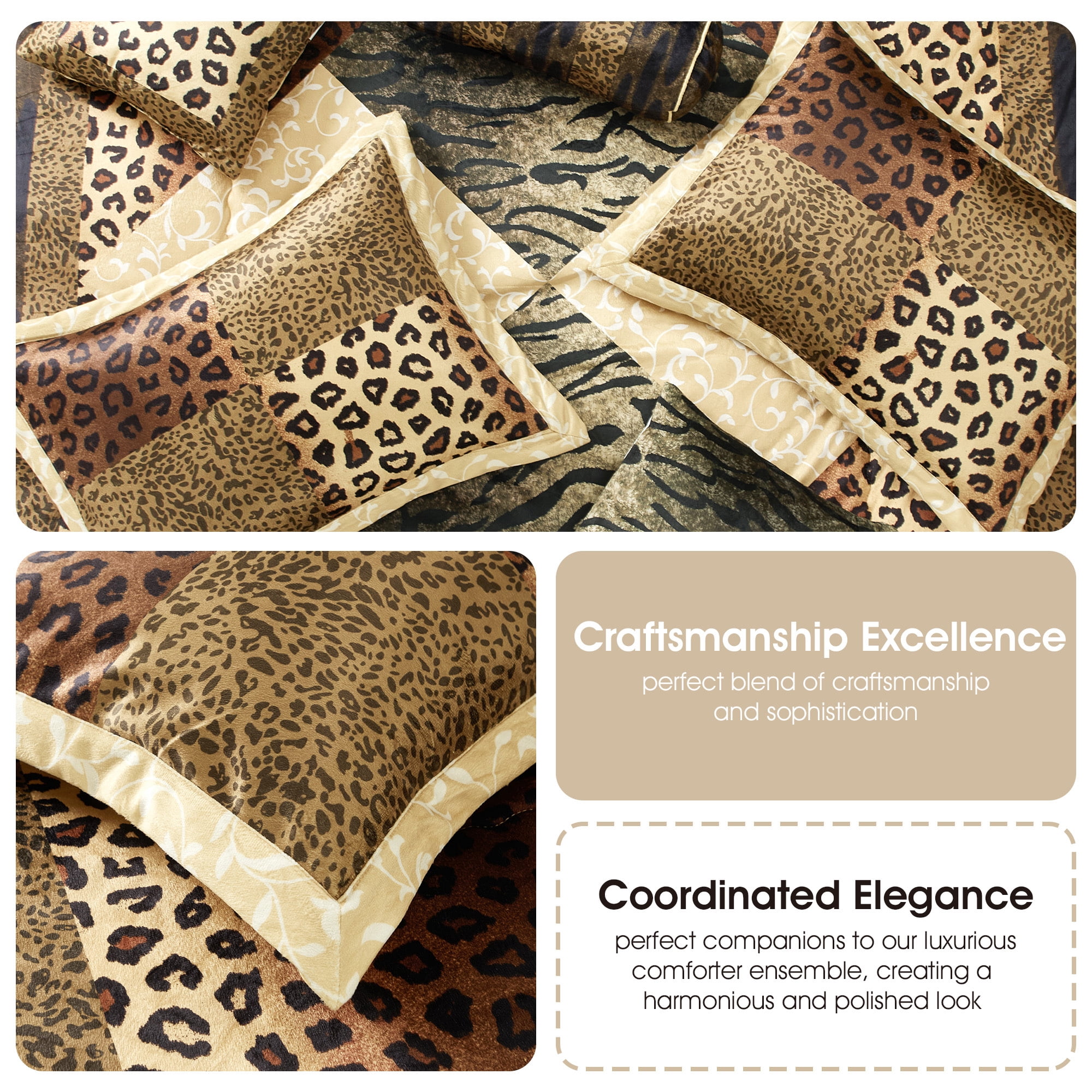 Lanco Aris Leopard Print 7-Piece Comforter Set, Brown And Black, Bed Size King, 100% Polyester, Abstract