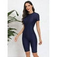 thumbnail image 2 of SWSMCLT Women's Rash Guard One Piece Swimsuit Beach Spring Bathing Suit Short Sleeve High Neck Short Diving Navy 8-10, 2 of 5