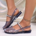 thumbnail image 5 of Jelly Sandals for Women, Stylish Transparent Jelly Shoes Comfortable Breathable Mesh Closed Toe Slip on Beach Slides with Rhinestones Strap, 38, 5 of 8