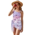 thumbnail image 2 of SEANATIVE Girls One Piece Swimsuit with Mesh Cover Up Skirt Cut Out Back Design 2 in 1 Bathing Suit for Beach Party Hotel Pool, Size 15-16 Years, Butterfly Marble Pink Violet, 2 of 7