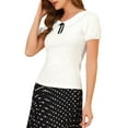thumbnail image 4 of Unique Bargains Women's Flat Collar Short Sleeves Elastic Cuff Bow Decor Blouse White L, 4 of 6