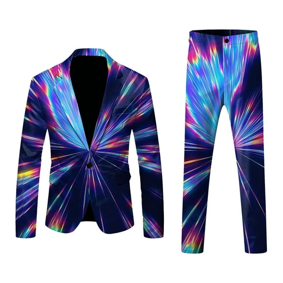 toraway Mens Suits Regular Fit Separates Autumn Men's Lapel Button Long Sleeved Suit Fashionable and Funny Printed Carnival Casual Men's Suit Jacket XL