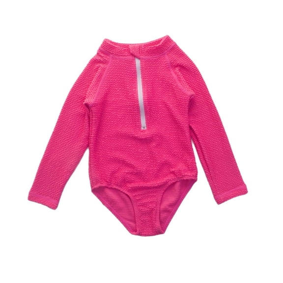 CAIVO Kids Long Sleeve Rash Guard Swimsuit For Girls Sun Protective One-Piece Surfing Summer Swimwear Beach Pool Outfit Cute Beachwear