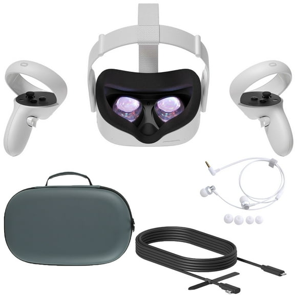 2020 Oculus Quest 2 Casque VR Tout-en-un, Contrôleurs Tactiles, 64GB SSD, 1832x1920 jusqu'à 90 Hz Taux de Rafraîchissement LCD, Compatible avec Lunettes, Audio 3D, Étui de Transport Mytrix, Écouteurs, Câble Oculus Link (3M)