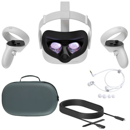 2020 Oculus Quest 2 All-In-One VR Headset, Touch Controllers, 64GB SSD, 1832x1920 up to 90 Hz Refresh Rate LCD, Glasses Compitble, 3D Audio, Mytrix Carrying Case, Earphone, Oculus Link Cable (3M)