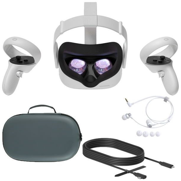 2020 Oculus Quest 2 Casque Tout-en-un VR, Contrôleurs Tactiles, 64GB SSD, 1832x1920 jusqu'à 90 Hz Taux de Rafraîchissement LCD, Lunettes Compitble, Audio 3D, Étui de Transport Mytrix, Écouteurs, Câble de Liaison Oculus (3M)