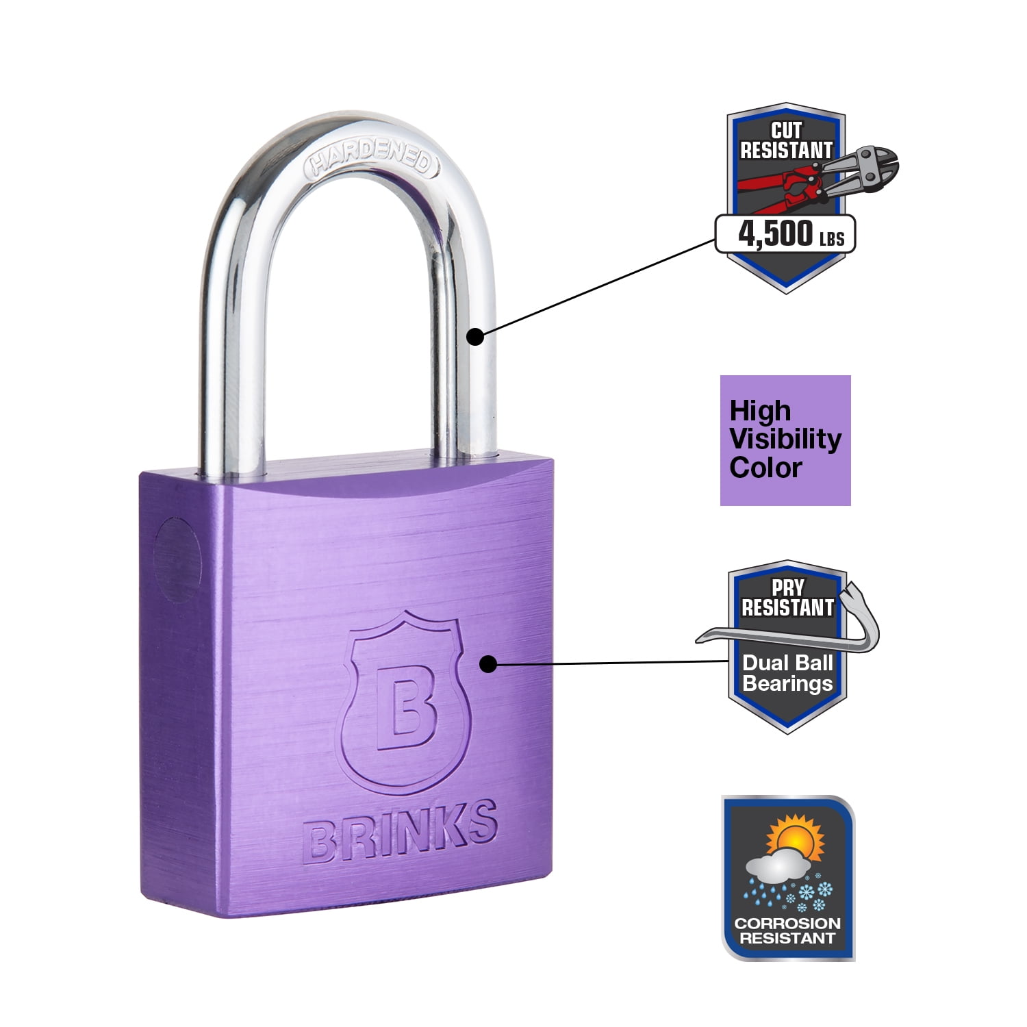 (2 pack) Brinks 38mm Purple Anodized Aluminum Solid Body Padlock with 1in Shackle