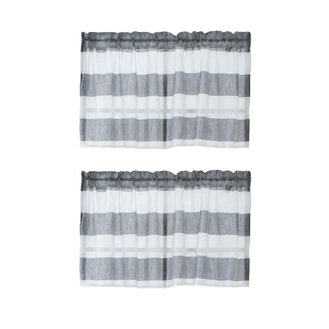 2Pcs Grey_74x60cm Stripe Half Cortina Baño Corto Niveles Cenefa Zulema Cortinas cortas de la cocina