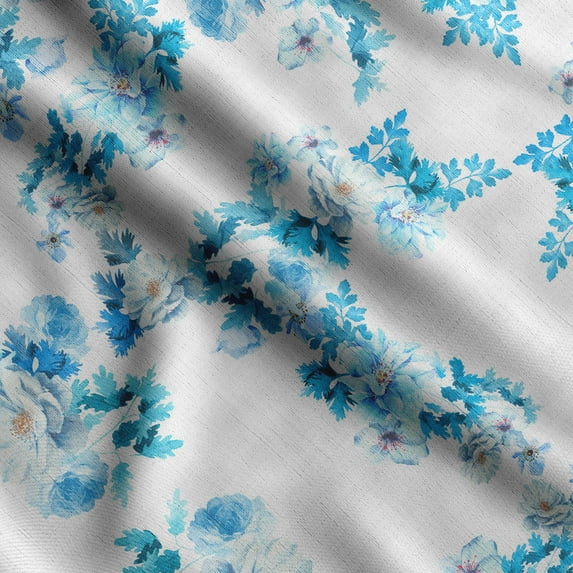 Soimoi Floral Print,Cotton Cambric, Quilting Fabric Sold by The Yard 42 Inch Wide, Medium Weight Cotton Fabric, SewingSupplies,Turquoise Blue