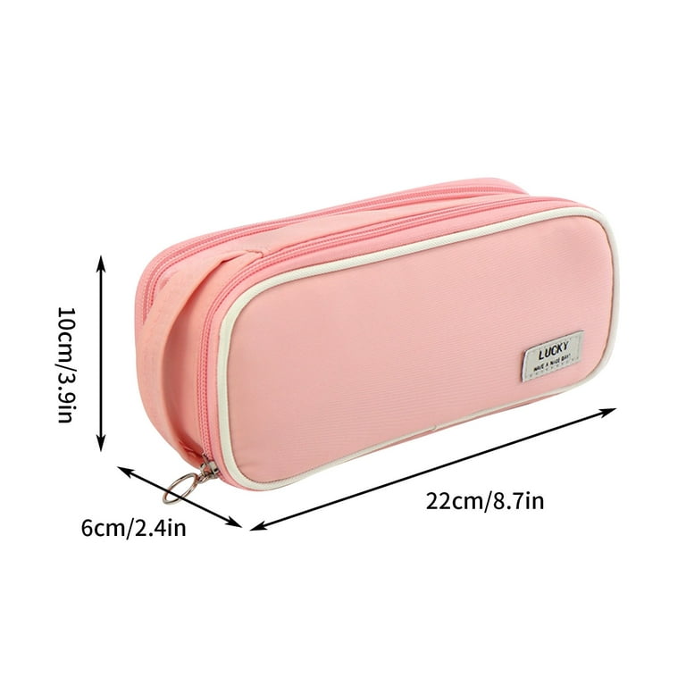 SDJMa Portable Pencil Case with Handle, Large Capacity Dual Zipper Pencil  Pouch with Slots, Pen Marker Cosmetic Bags with Compartments, Desk Pen