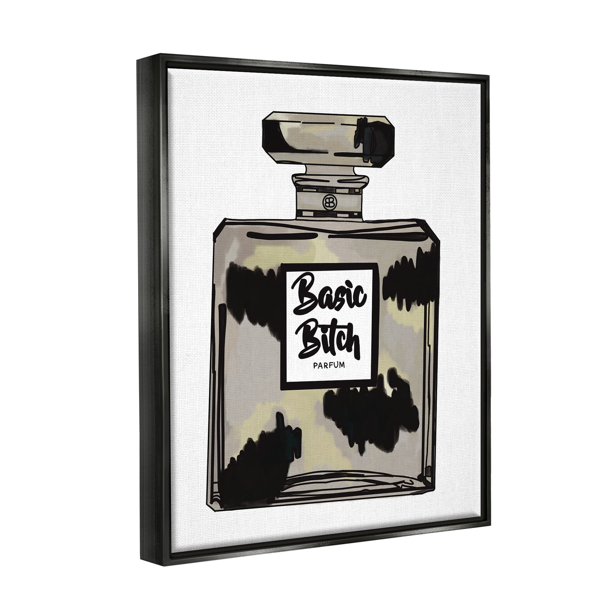 Stupell Industries Basic Bi*** Perfume Bottle Chic Upscale Fashion Graphic Art Jet Black Floating Framed Canvas Print Wall Art, Design by Amelia Noyes