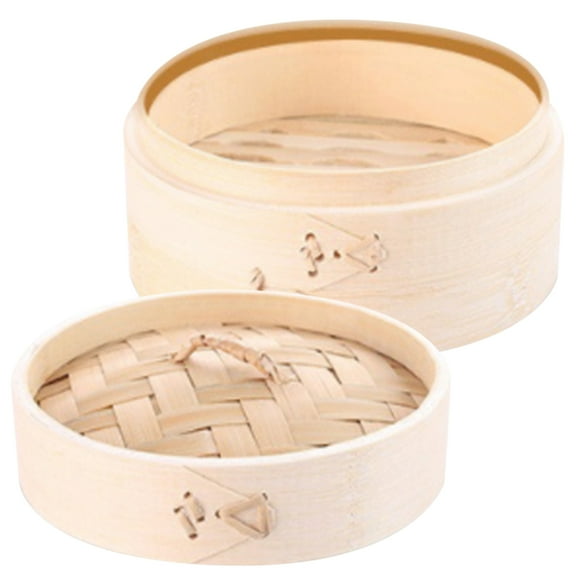 WEUVEB Dumpling Bamboo Steamer Beige for Steaming Foods 1 Set 5.11X5.11X3.85in