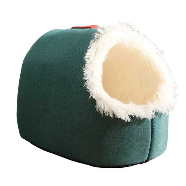 pitrice Antidérapant Innovation Fermé Chat Portable Peluche Grotte pour Chats Réchauffant Nid pour Animal Intérieur - pour Chaleur Convient aux Animaux Vert