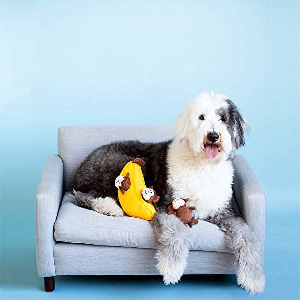 ZippyPaws - Zoo Friends Burrow, Interactive Squeaky Hide and Seek Plush Dog Toy - Monkey ?n Banana
