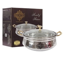 Indian Art Villa Stainless Steel Handi Bowl - 25.4 oz, 6.8" Diameter with Glass Lid, Elegant Serveware