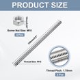thumbnail image 2 of Uxcell Fully Threaded Rod M12 x 250 1.75mm Pitch 304 Stainless Steel With Screw  2Pcs, 2 of 6